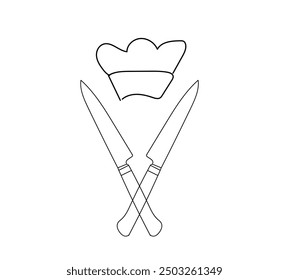 Continuous one line drawing of Chef hat and chef knife Minimal style. Perfect for cards, party invitations, posters, stickers, clothing. Creativity involved in cookery.