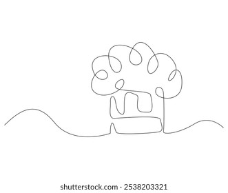 Continuous one line drawing of chef hat or cap. One line drawing illustration of hat chef. Chef uniform concept single line. Editable outline