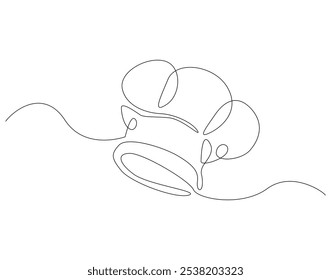 Continuous one line drawing of chef hat or cap. One line drawing illustration of hat chef. Chef uniform concept single line. Editable outline