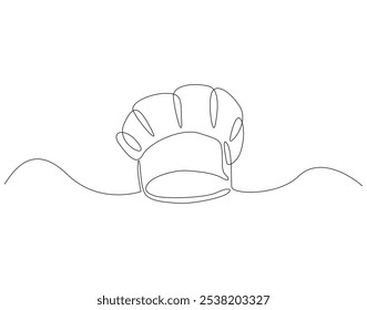 Continuous one line drawing of chef hat or cap. One line drawing illustration of hat chef. Chef uniform concept single line. Editable outline