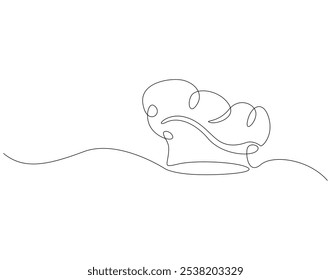 Continuous one line drawing of chef hat or cap. One line drawing illustration of hat chef. Chef uniform concept single line. Editable outline