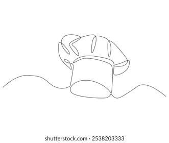 Continuous one line drawing of chef hat or cap. One line drawing illustration of hat chef. Chef uniform concept single line. Editable outline