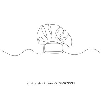 Continuous one line drawing of chef hat or cap. One line drawing illustration of hat chef. Chef uniform concept single line. Editable outline