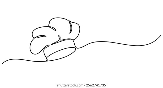 Continuous one line drawing of chef hat or cap. One line drawing illustration of hat chef. Chef uniform concept single line. Editable outline, Chef Hat Continuous Line Icon, Symbol of cooking. 