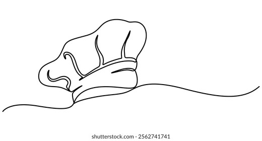 Continuous one line drawing of chef hat or cap. One line drawing illustration of hat chef. Chef uniform concept single line. Editable outline, Chef Hat Continuous Line Icon, Symbol of cooking. 