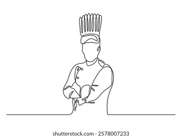 Continuous one line drawing of chef cooking cooks a gourmet concept vector illustration