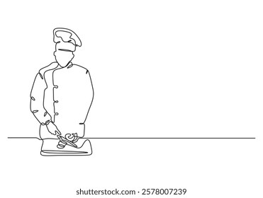 Continuous one line drawing of chef cooking cooks a gourmet concept vector illustration