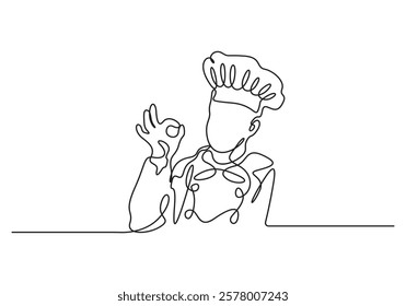 Continuous one line drawing of chef cooking cooks a gourmet concept vector illustration