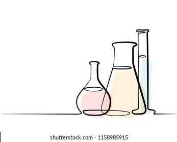 Continuous one line drawing. Chemical lab retorts. Vector illustration