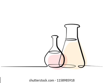 Continuous one line drawing. Chemical lab retorts. Vector illustration Continuous one line drawing. Chemical lab retorts. Vector illustration