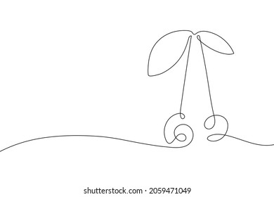 Continuous one line drawing cherry fruit. Farmer market Logo concept. Abstract hand drawn beries by one line. Minimalist black line sketch on white background. Fashionable trend vector illustration