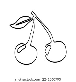 Continuous one line drawing cherry. Vector illustration. Black line art on white background.