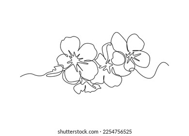 Continuous one line drawing Cherry tree spring flower. Cherry blossom concept. Single line draw design vector graphic illustration.