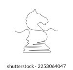 Continuous one line drawing of chess knight. Simple chess horse line art vector illustration.