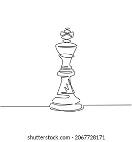 Continuous one line drawing chess king logo isolated on white background. Chess logo for web site, app and print presentation. Creative art concept, eps 10. Single line draw design vector illustration