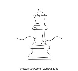 Continuous one line drawing of chess queen. Simple dame line art vector illustration.