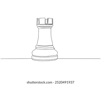 Continuous one line drawing of chess rook. One line drawing illustration of international chess day. Chess game, strategy, competition concept line art. Editable outline