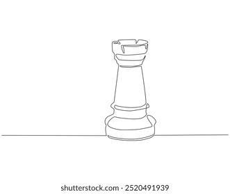 Continuous one line drawing of chess rook. One line drawing illustration of international chess day. Chess game, strategy, competition concept line art. Editable outline