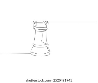 Continuous one line drawing of chess rook. One line drawing illustration of international chess day. Chess game, strategy, competition concept line art. Editable outline