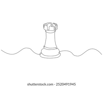 Continuous one line drawing of chess rook. One line drawing illustration of international chess day. Chess game, strategy, competition concept line art. Editable outline