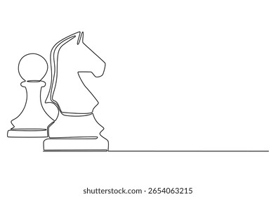 Continuous one line drawing of Chess Day celebrates. Single line drawing illustration of Game of strategy and intellect. International chess day concept vector art. Doodle line illustration.