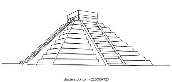 Kontinuierliche Zeichnung einer Linie von Chichen Itza. Vektorgrafik