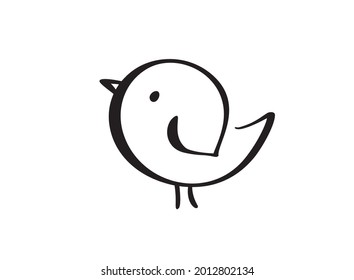 Continuous one line drawing chick bird logo. Black and white vector illustration. Concept for logo, card banner, poster flyer.
