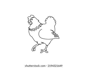 Continuous one line drawing. Chicken Vector illustration