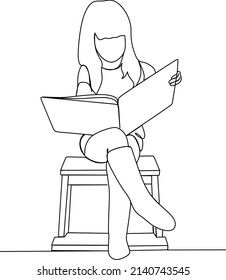 dibujo continuo de una línea de ilustración de vector minimalista del libro de lectura secundario. De vuelta al tema escolar.
