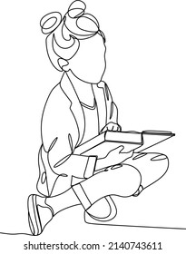 continuous one line drawing of child read book minimalist vector illustration. Back to school theme.

