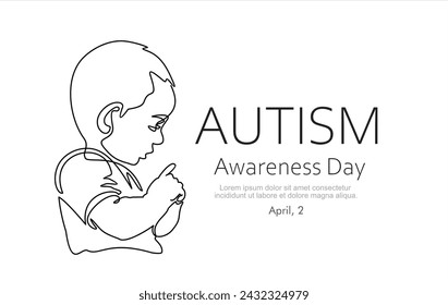 Dibujo continuo de una línea de hijo. Concepto de conciencia de autismo. Aceptar el autismo y entender los desafíos asociados con él.