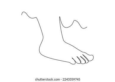 Kontinuierlich eine Linie, die Kinderfuß zeichnet. Die Hände der Kinder. Kinder Körperteile Anatomie Konzept. Einzeilige Zeichnung, Vektorgrafik.