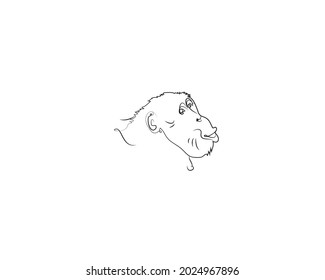 continuous one line drawing of a chimpanzee's head isolated on white background. Vector illustration