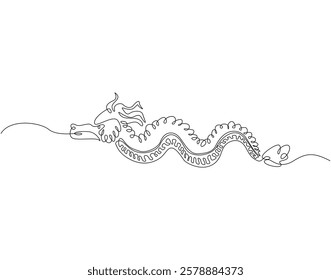 Continuous one line drawing of chinese dragon. One line drawing illustration of dragon mythology monster. Appreciate dragon day, chinese year concept single line. Editable outline