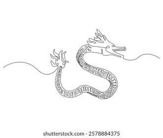 Continuous one line drawing of chinese dragon. One line drawing illustration of dragon mythology monster. Appreciate dragon day, chinese year concept single line. Editable outline