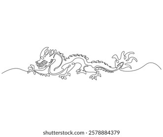 Continuous one line drawing of chinese dragon. One line drawing illustration of dragon mythology monster. Appreciate dragon day, chinese year concept single line. Editable outline