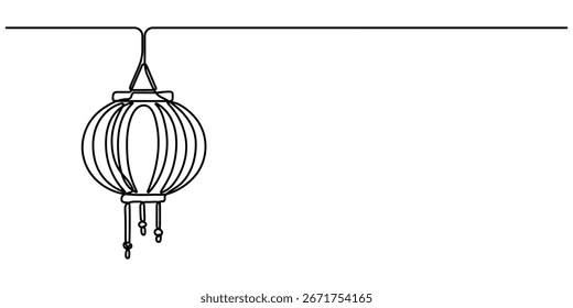 Continuous one line drawing of Chinese paper lantern . Vector illustration, Single line draw design.