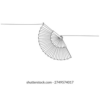 Continuous one line drawing of chinese folding fan. One line drawing illustration of hand fan. Traditional chinese souvenir concept single line. Editable outline