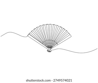 Continuous one line drawing of chinese folding fan. One line drawing illustration of hand fan. Traditional chinese souvenir concept single line. Editable outline