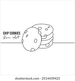 Kontinuierliche einzeilige Zeichnung von Chip-Cookies. Dessertkonzept. Einzeiliges Zeichnungsdesign, Vektorgrafik.
