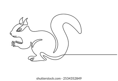 Continuous one line drawing of chipmunk. Squirrel single line art vector illustration, Squirrel continuous one line drawing vector illustration. Premium vector, Single continuous line drawing