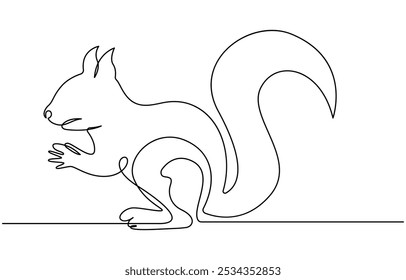 Continuous one line drawing of chipmunk. Squirrel single line art vector illustration, Squirrel continuous one line drawing vector illustration. Premium vector, Single continuous line drawing
