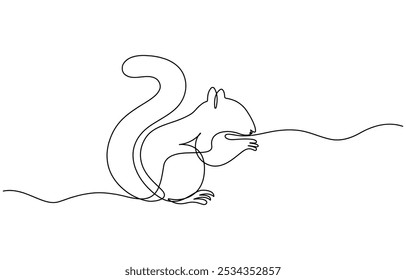 Continuous one line drawing of chipmunk. Squirrel single line art vector illustration, Squirrel continuous one line drawing vector illustration. Premium vector, Single continuous line drawing