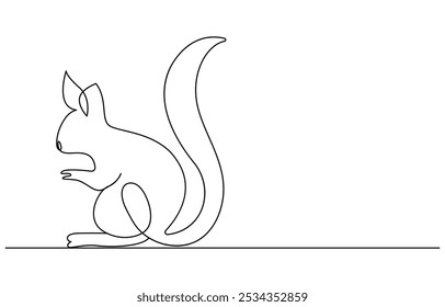 Continuous one line drawing of chipmunk. Squirrel single line art vector illustration, Squirrel continuous one line drawing vector illustration. Premium vector, Single continuous line drawing