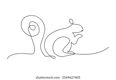 Continuous one line drawing of chipmunk. Squirrel single line art vector illustration.Squirrel Continuous Line Drawing. Cute Squirrel Abstract Linear Drawing. 