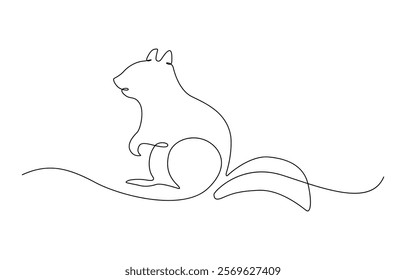 Continuous one line drawing of chipmunk. Squirrel single line art vector illustration.Squirrel Continuous Line Drawing. Cute Squirrel Abstract Linear Drawing. 