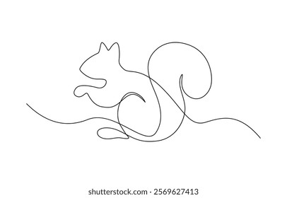 Continuous one line drawing of chipmunk. Squirrel single line art vector illustration.Squirrel Continuous Line Drawing. Cute Squirrel Abstract Linear Drawing. 