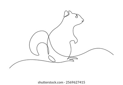 Continuous one line drawing of chipmunk. Squirrel single line art vector illustration.Squirrel Continuous Line Drawing. Cute Squirrel Abstract Linear Drawing. 