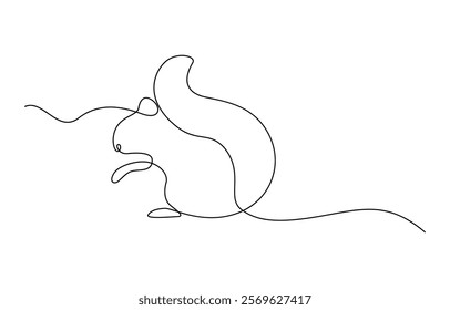 Continuous one line drawing of chipmunk. Squirrel single line art vector illustration.Squirrel Continuous Line Drawing. Cute Squirrel Abstract Linear Drawing. 