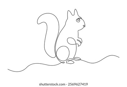 Continuous one line drawing of chipmunk. Squirrel single line art vector illustration.Squirrel Continuous Line Drawing. Cute Squirrel Abstract Linear Drawing. 